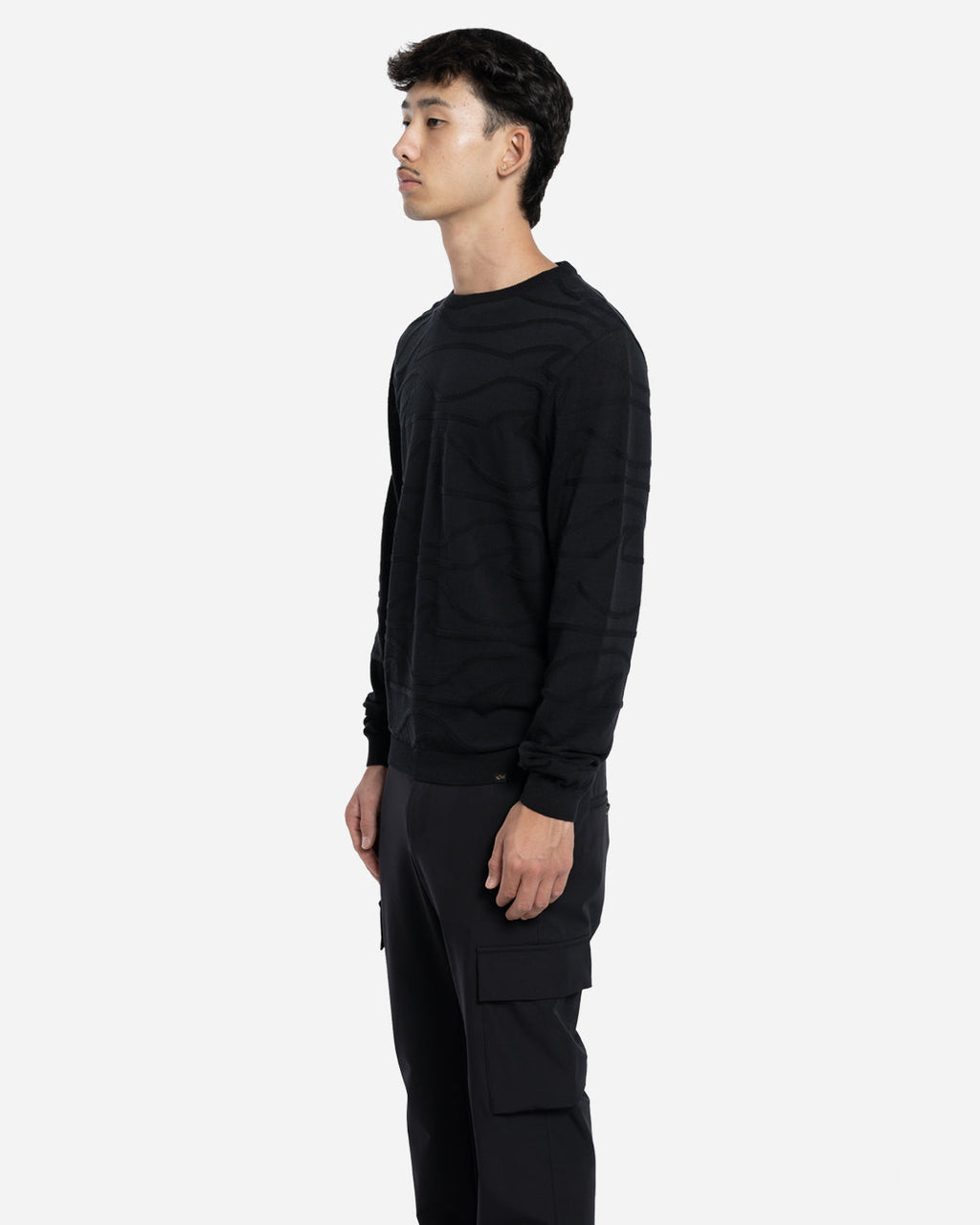 Pull Col Rond en Coton Motif Vagues