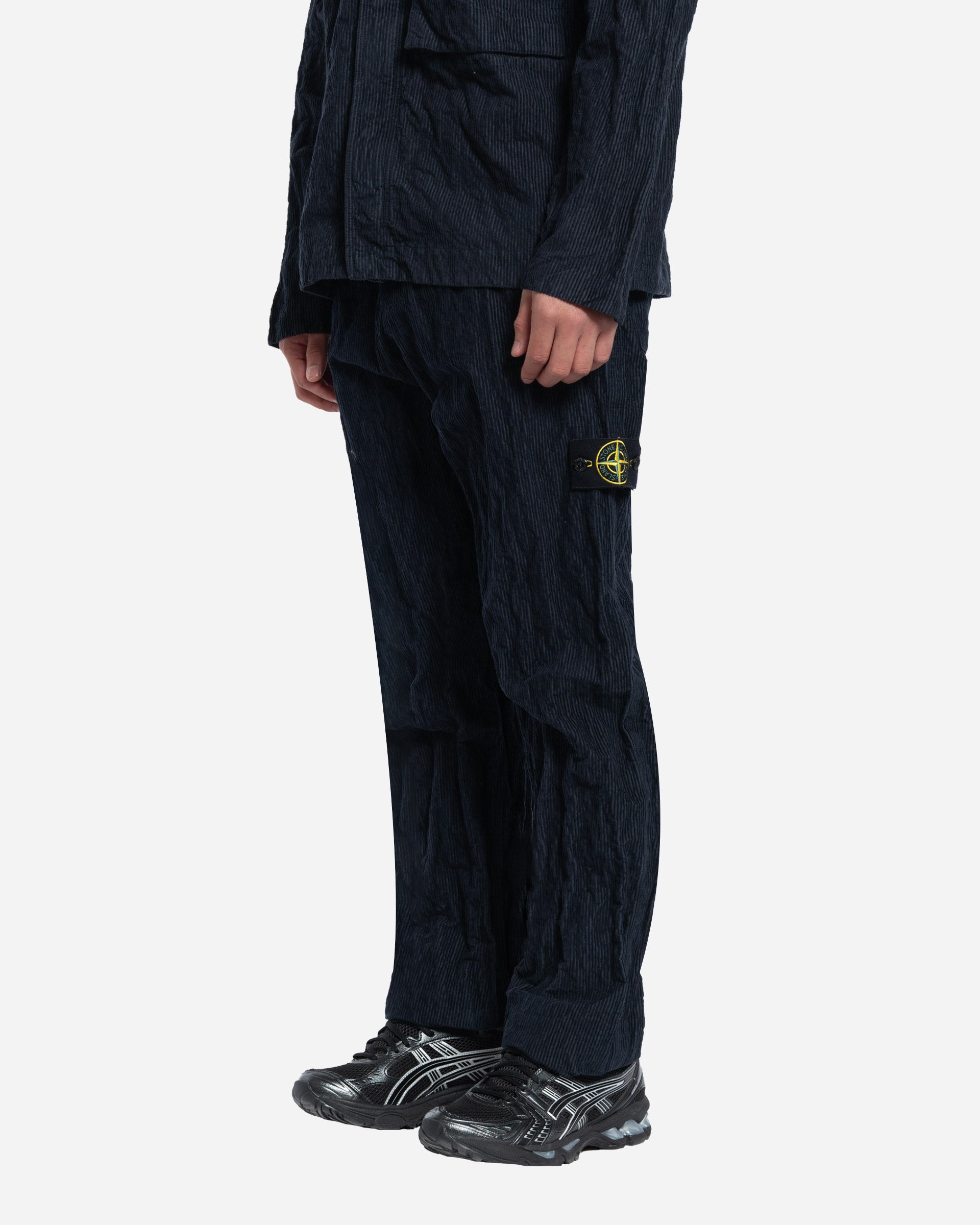 Pantalon en Velours Côtelé Bleu Marine