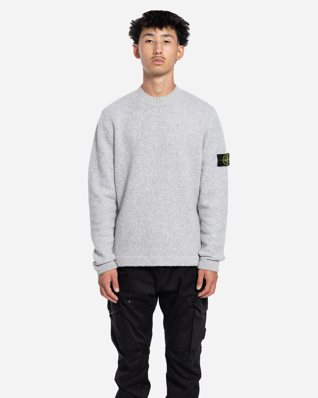 Pull en Maille à Col Rond Gris