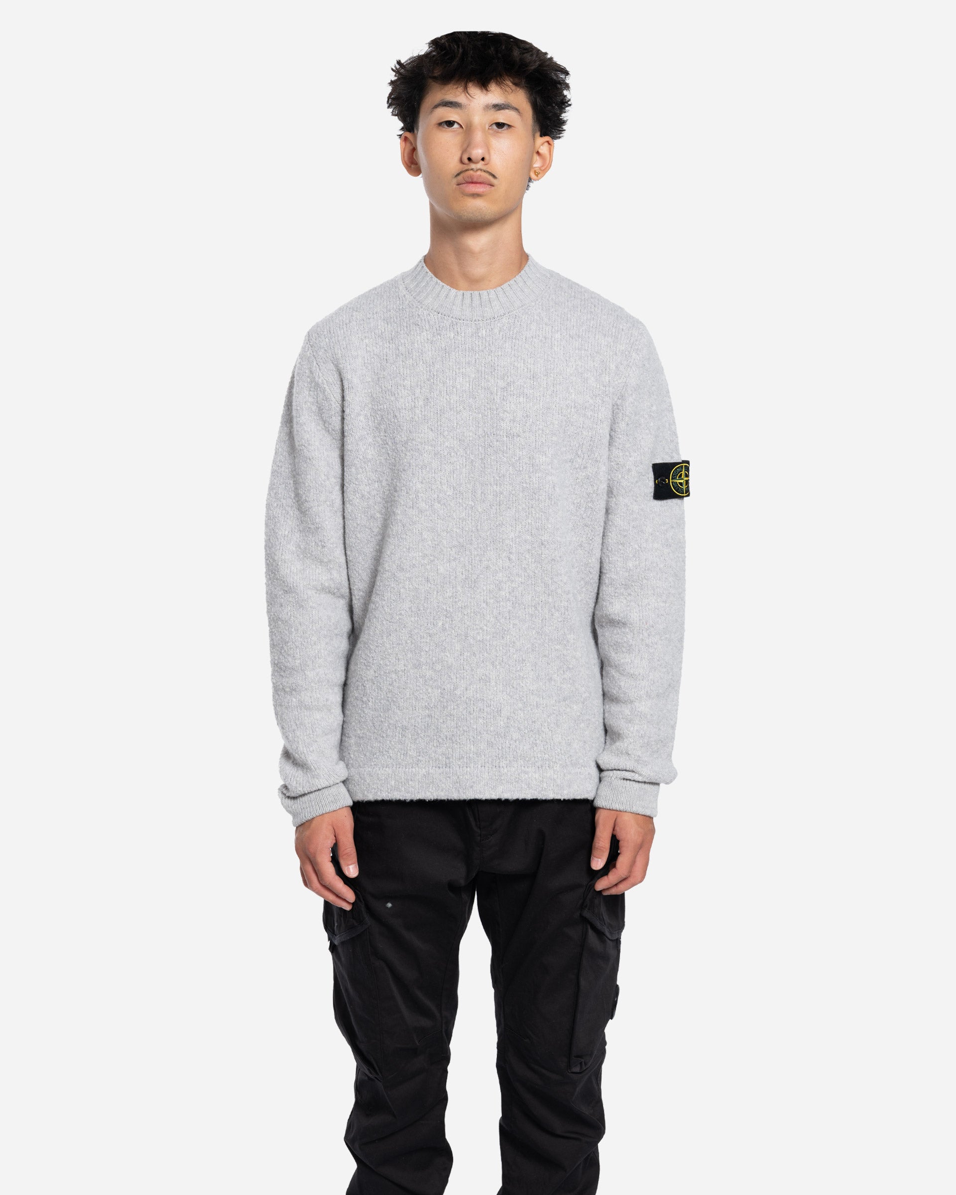 Pull en Maille à Col Rond Gris