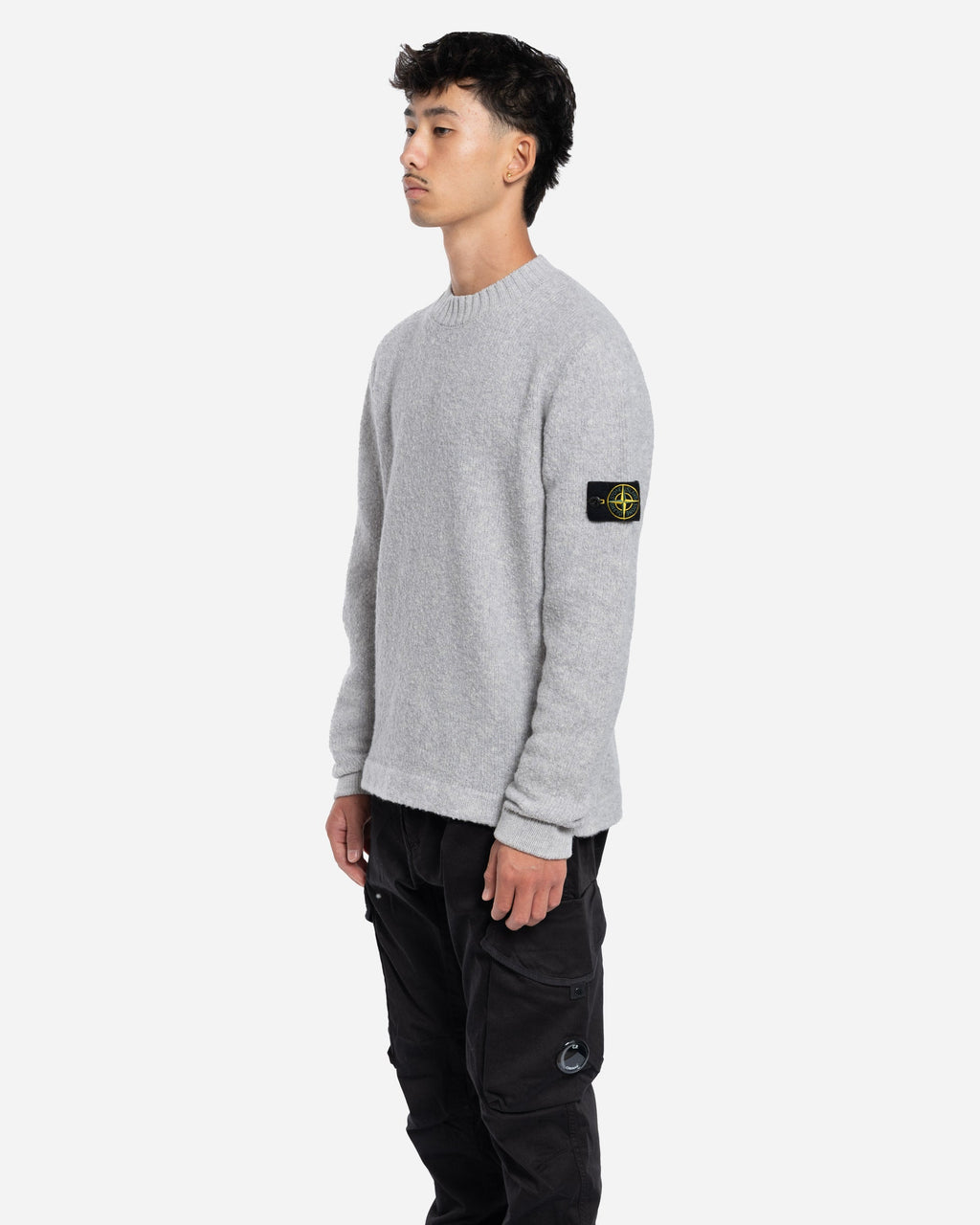 Pull en Maille à Col Rond Gris