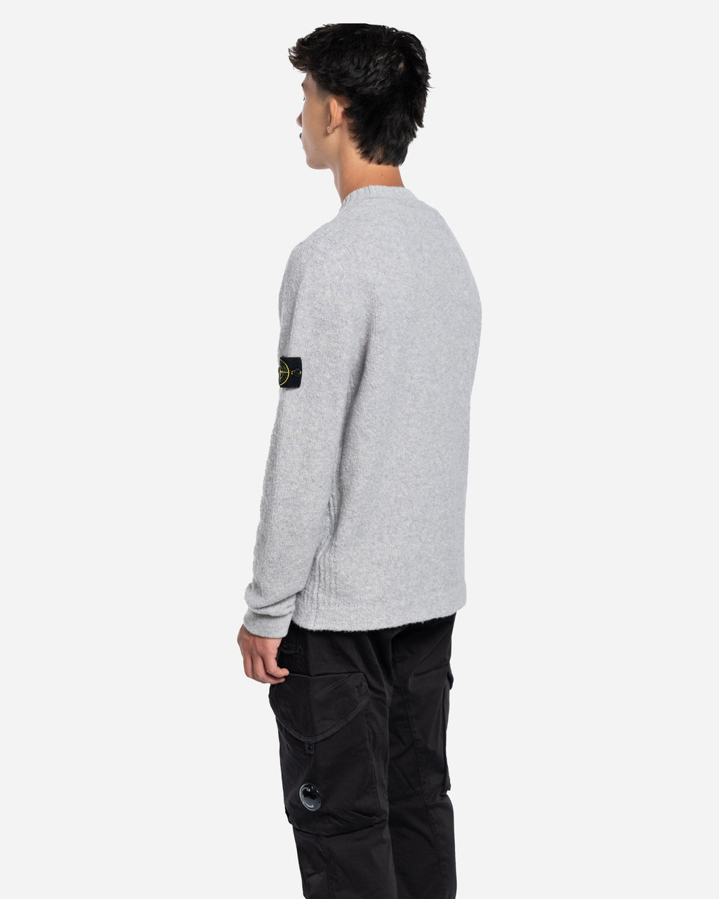 Pull en Maille à Col Rond Gris