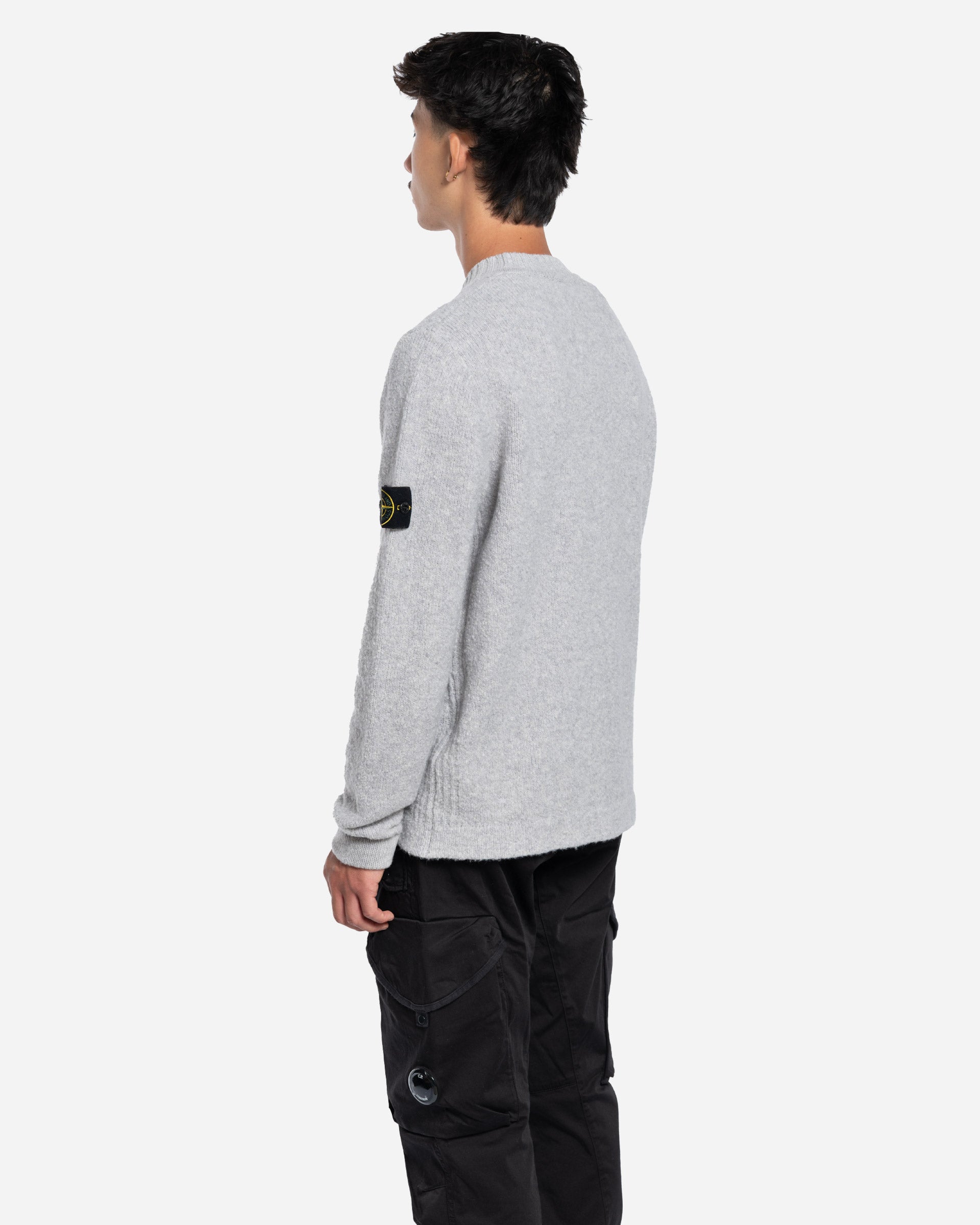 Pull en Maille à Col Rond Gris