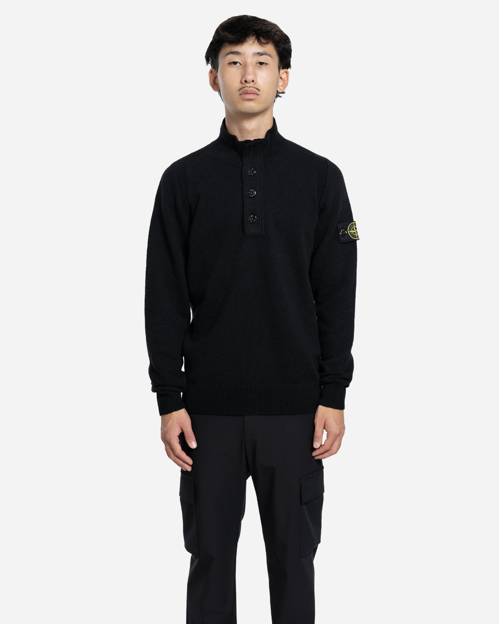 Pull à Demi-Patte de Boutonnage Noir