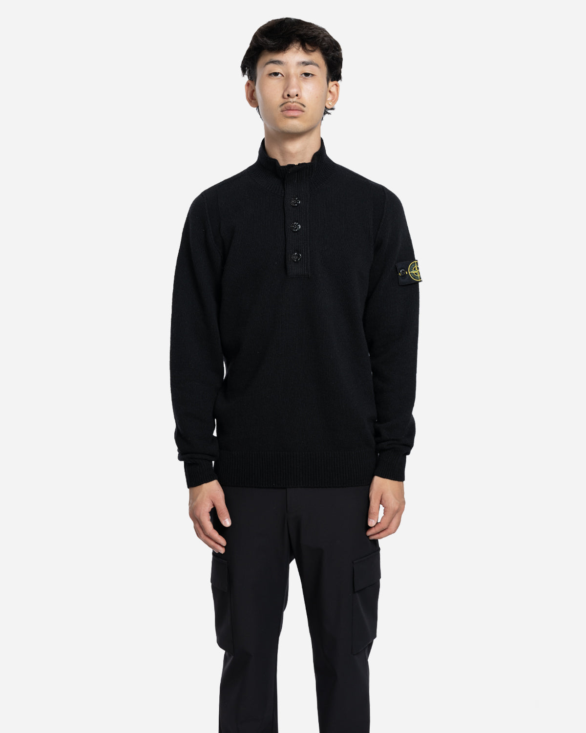 Pull à Demi-Patte de Boutonnage Noir