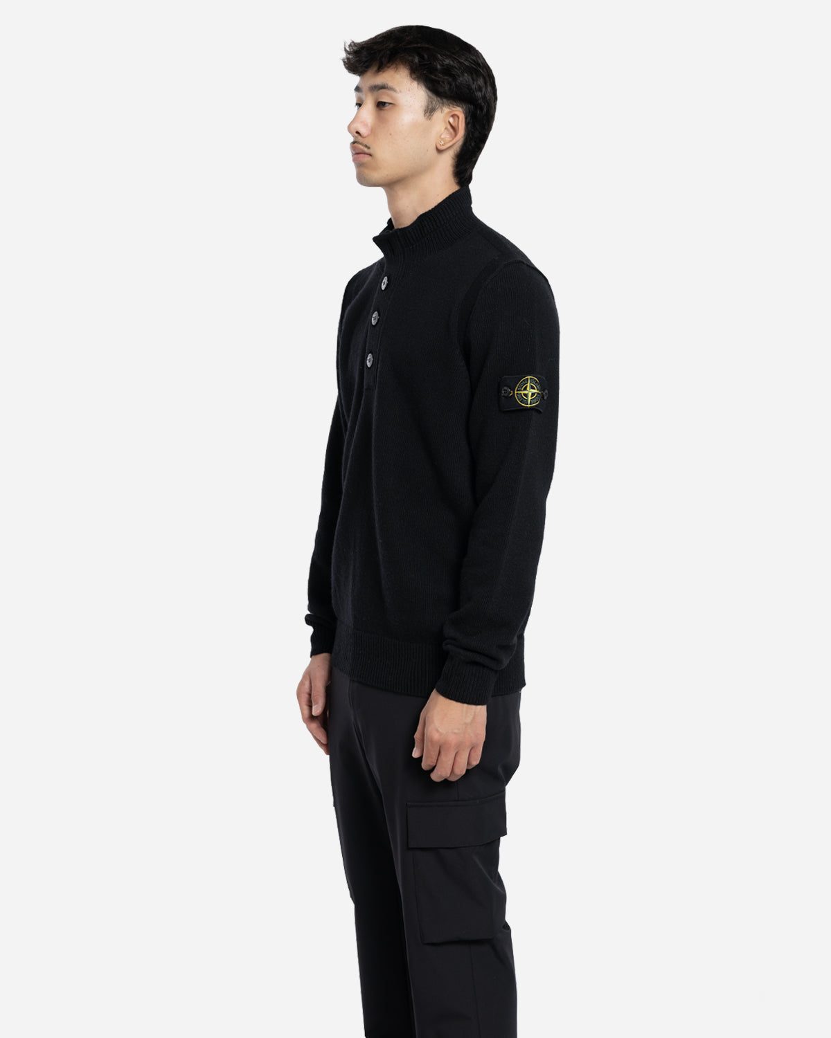 Pull à Demi-Patte de Boutonnage Noir