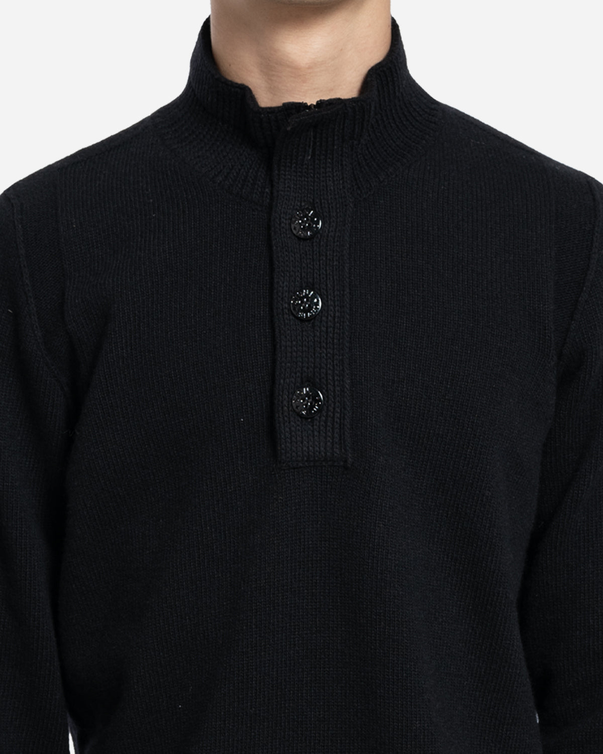 Pull à Demi-Patte de Boutonnage Noir