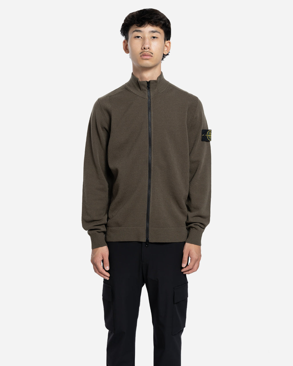 Pull Zippé en Laine Vert Militaire