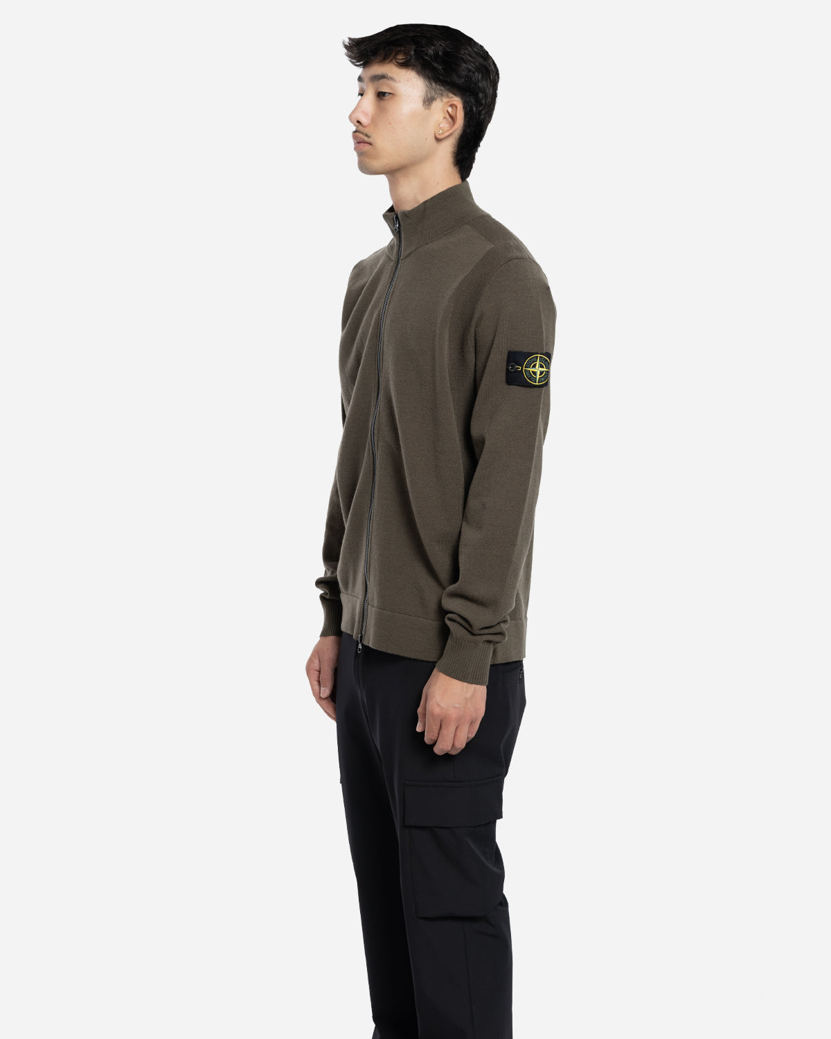 Pull Zippé en Laine Vert Militaire