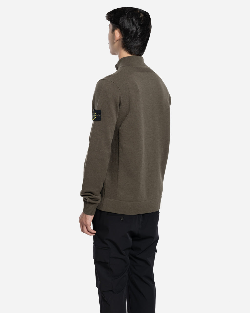 Pull Zippé en Laine Vert Militaire